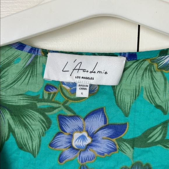 L'Academie Teal and Blue Floral Crop Tie Waist Blouse - L - Picture 4 of 8